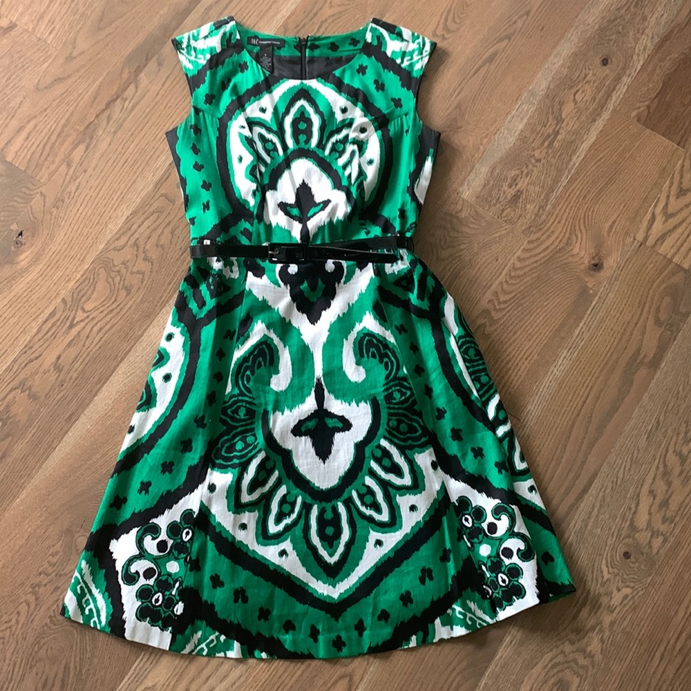 Kelly Green & Black Ikat Fit and Flare Dress